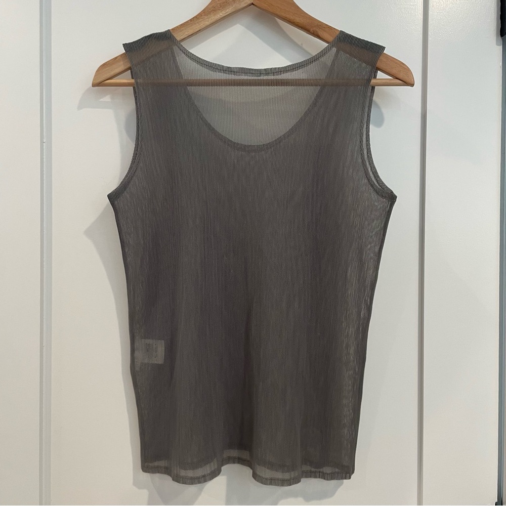 Pleats Please Issey Miyake Sheer Gray Mesh Top